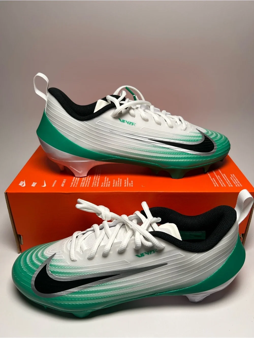Nike Vapor Speed 3 White Green 360 Football Cleats HM8849-100 Mens Size NEW